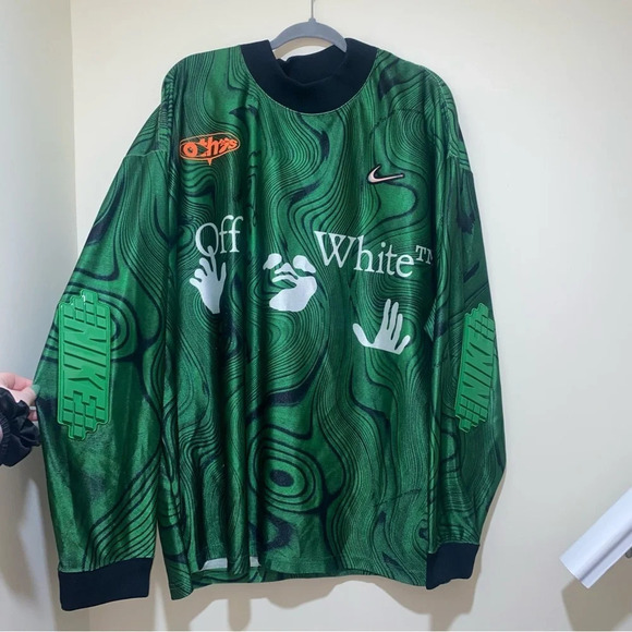 Nike x Off-White Allover Print Kelley Green long sleeve Jersey tags cut off mens - Picture 7 of 16